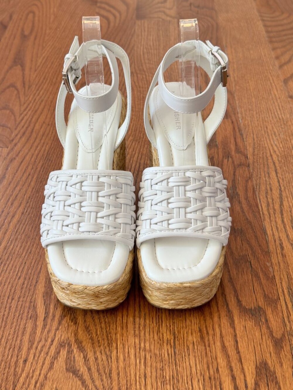 Marc Fisher Espadrille Wedge Sandals Ivory Woven Ankle Strap Size 8.5M - Picture 2 of 13